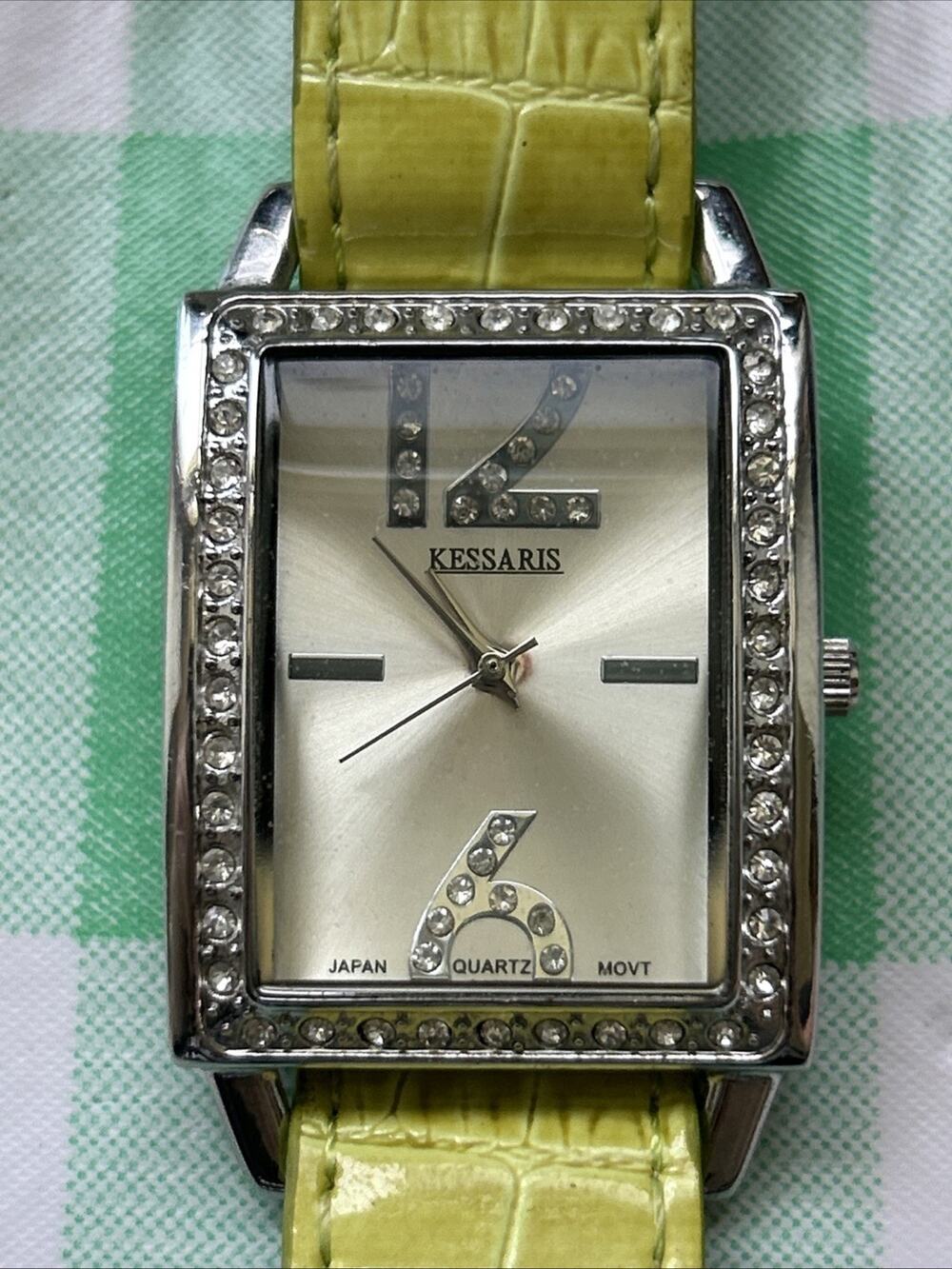 Kessaris Silver Tone Lime Green Band Women’s Quartz Watch